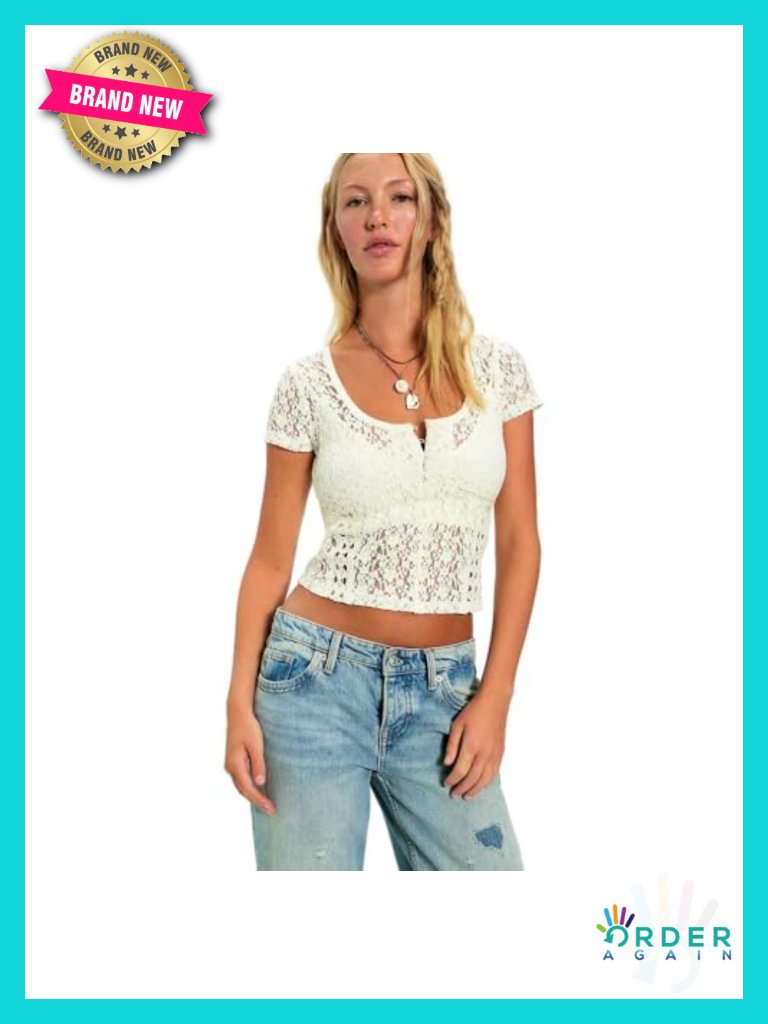 Sheer Lace Crop Tee With Button Front